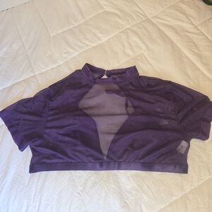 Vibrant Purple Crop Blouse with Cut-Out Mandarin Collar Size Large Avid Love